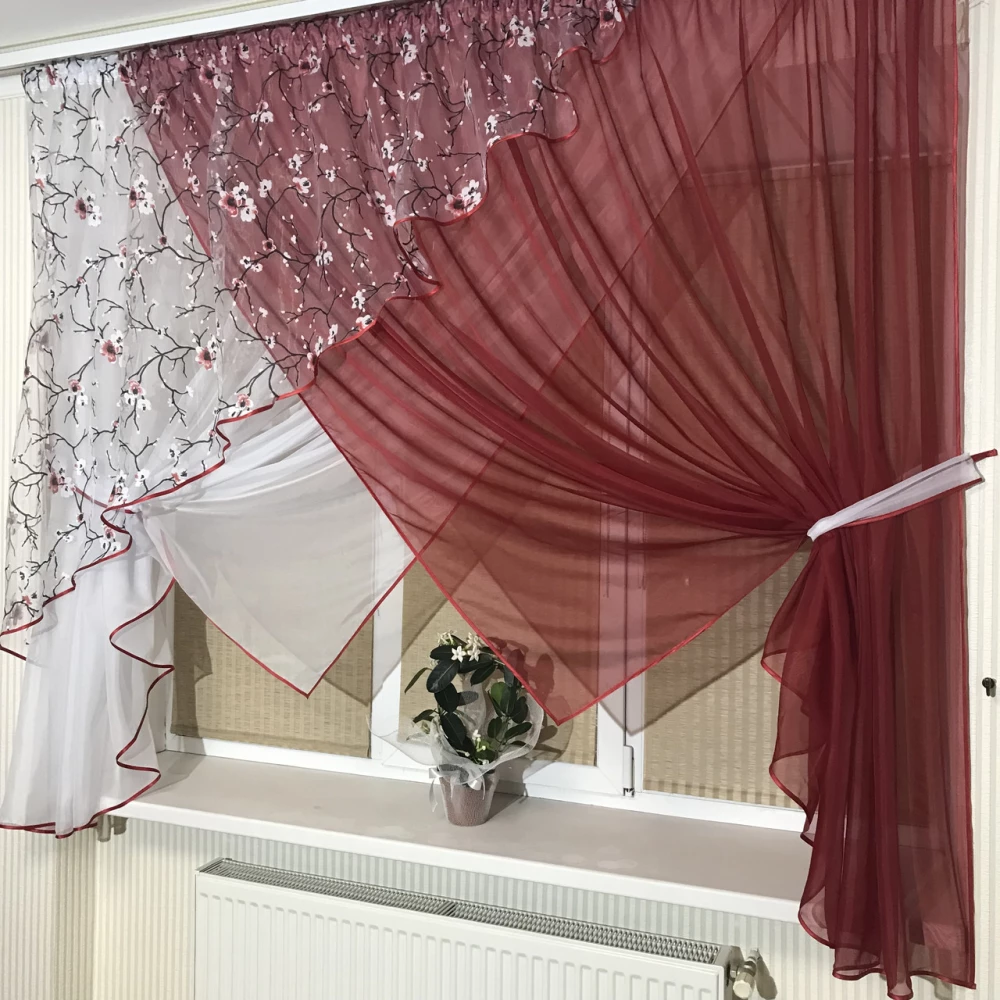 Фіранка на кухню №362 червона сакура