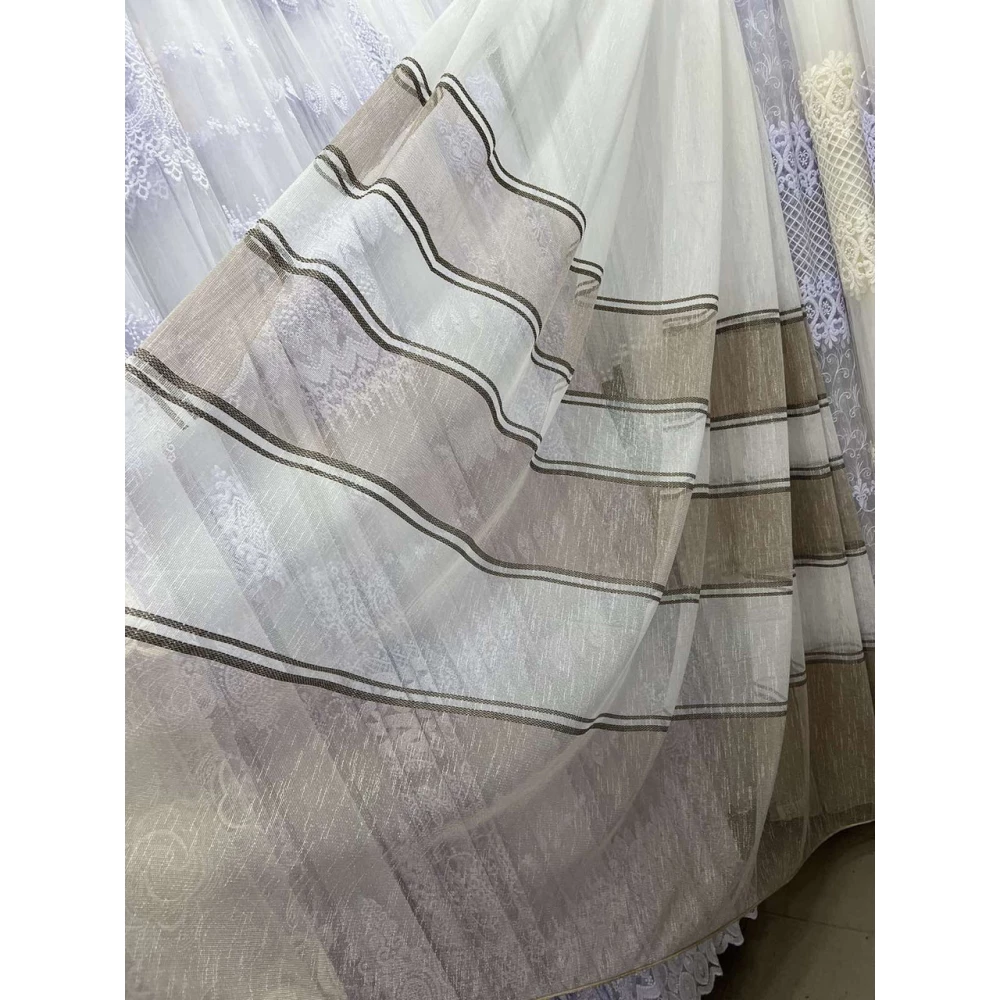 Тюль лён с полоской 9003 коричневый