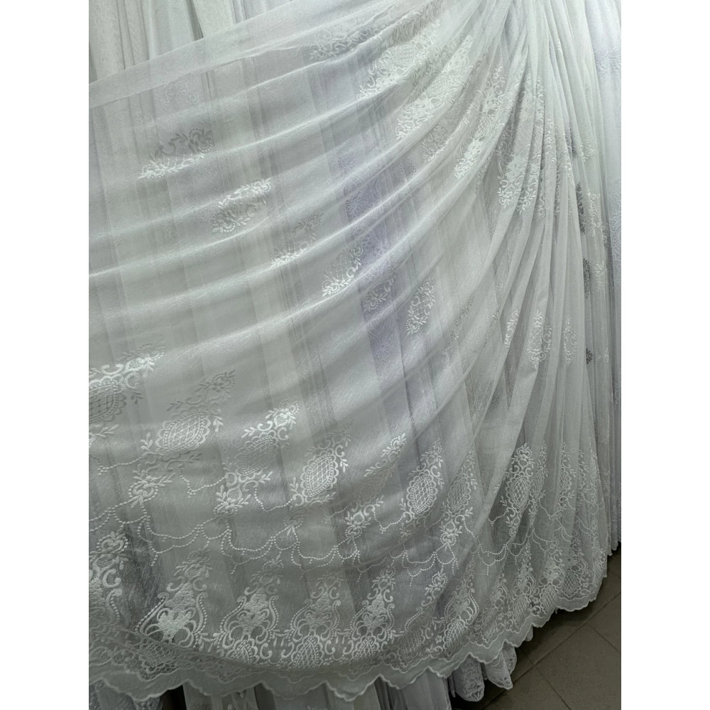 Тюль лён с вышивкой №106224 айвори