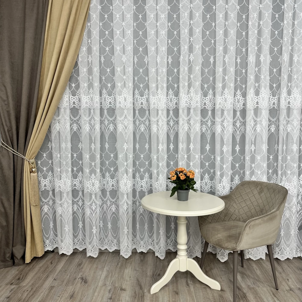 Бамбукова тюль з шикарною вишивкою №16154 у вітальню, спальню