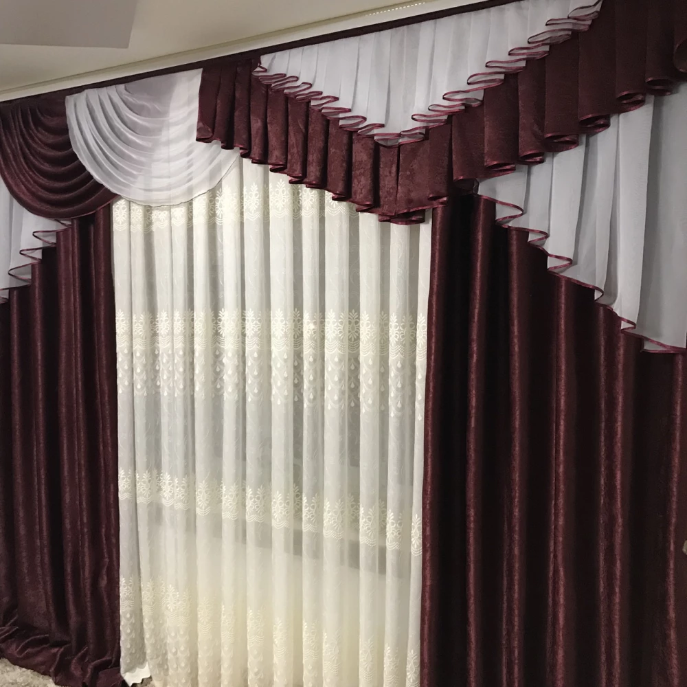 Готовые шторы с ламбрекеном №321 бордовый