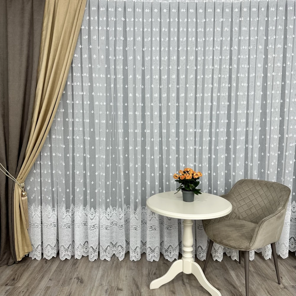 Грек-сітка з вишивкою по низу No12368 Молочний