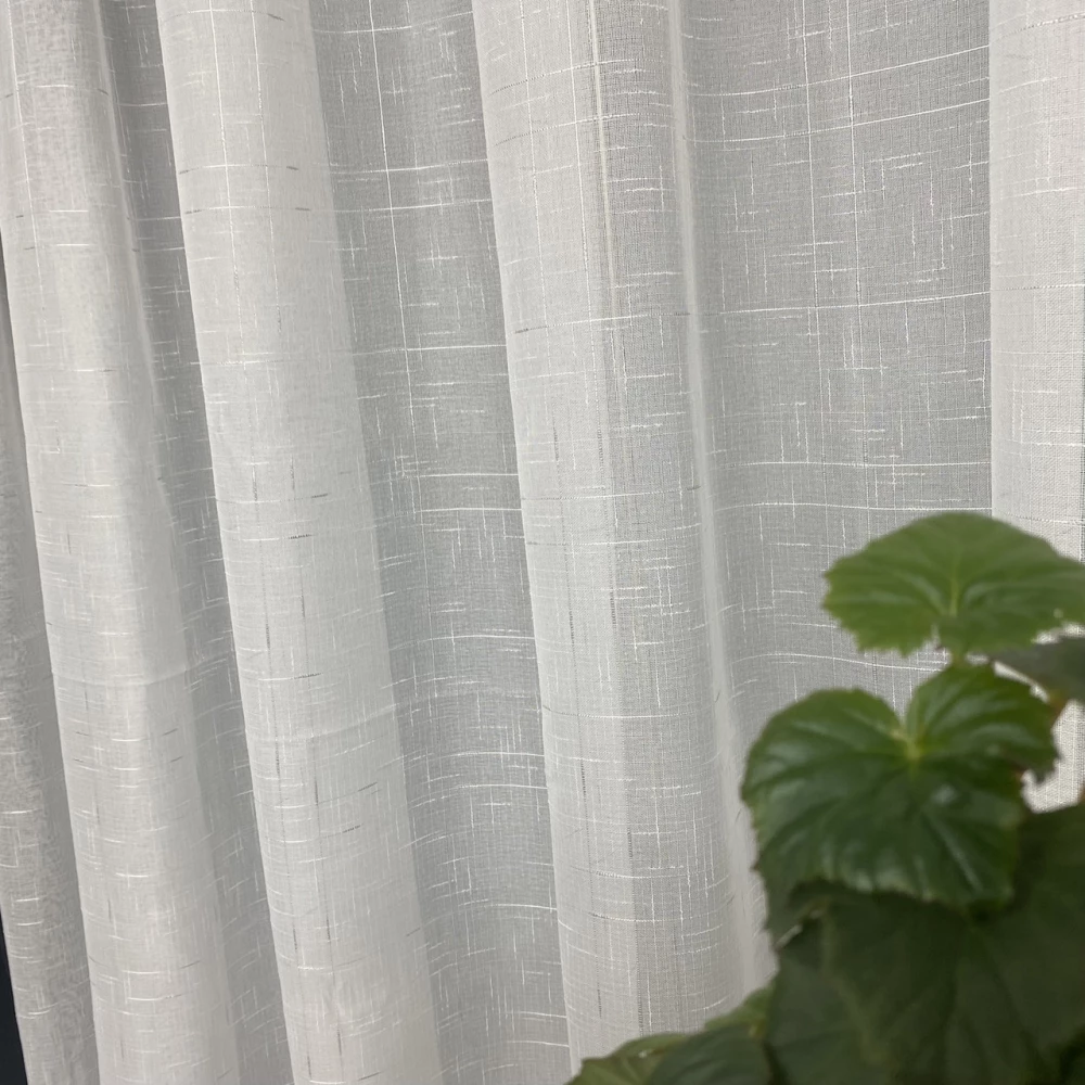 Тюль льон однотонний білий з сірим №608