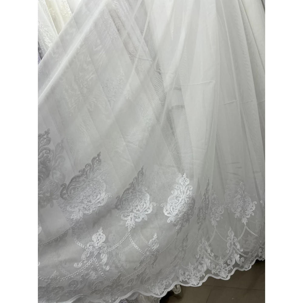 Тюль бамбук з візерунком по низу №1466 молочний
