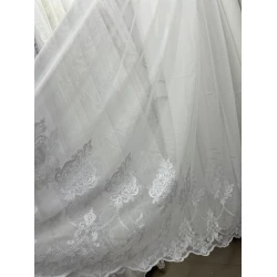 Тюль бамбук с узором по низу №1466 молочный