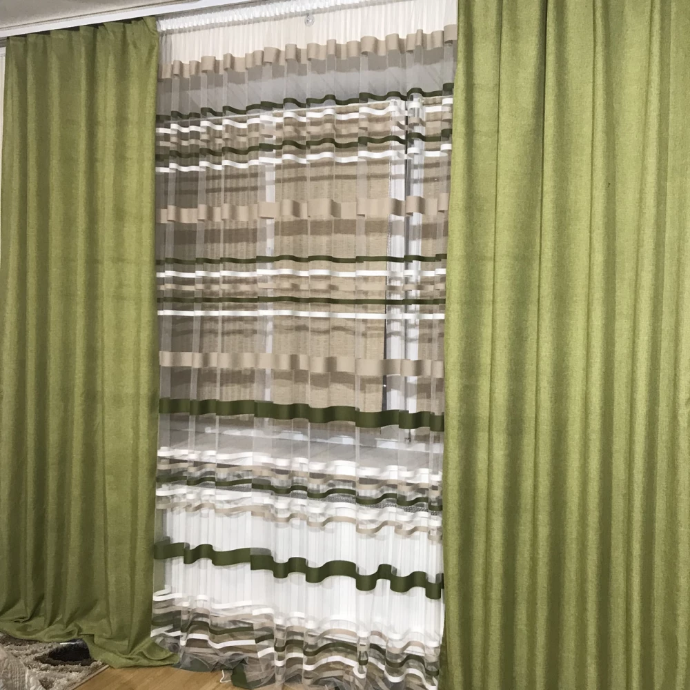 Готові штори з тюллю №358 оливка