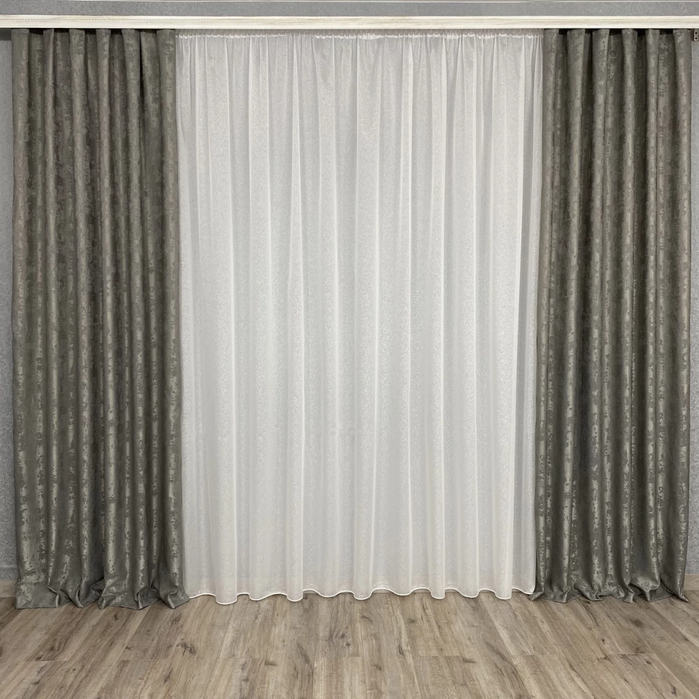 Готові штори Мішковина-мрамор Графіт