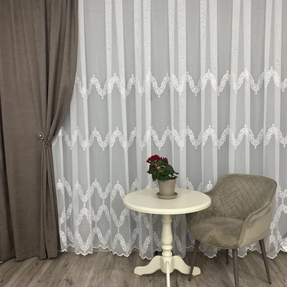 Тюль бамбук Fantazi с вишивкой №4259 на отрез белый