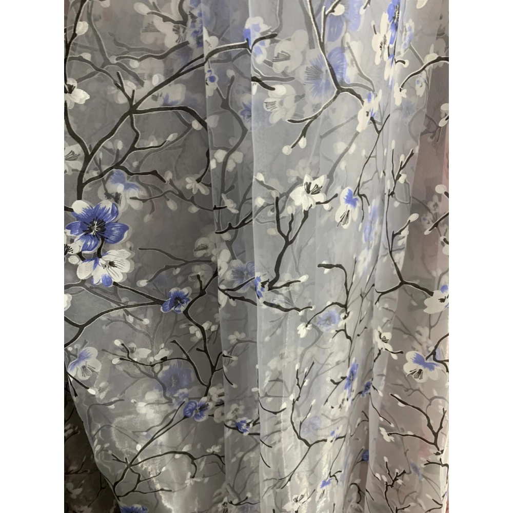 Тюль органза Сакура на виріз No907 Блакитний