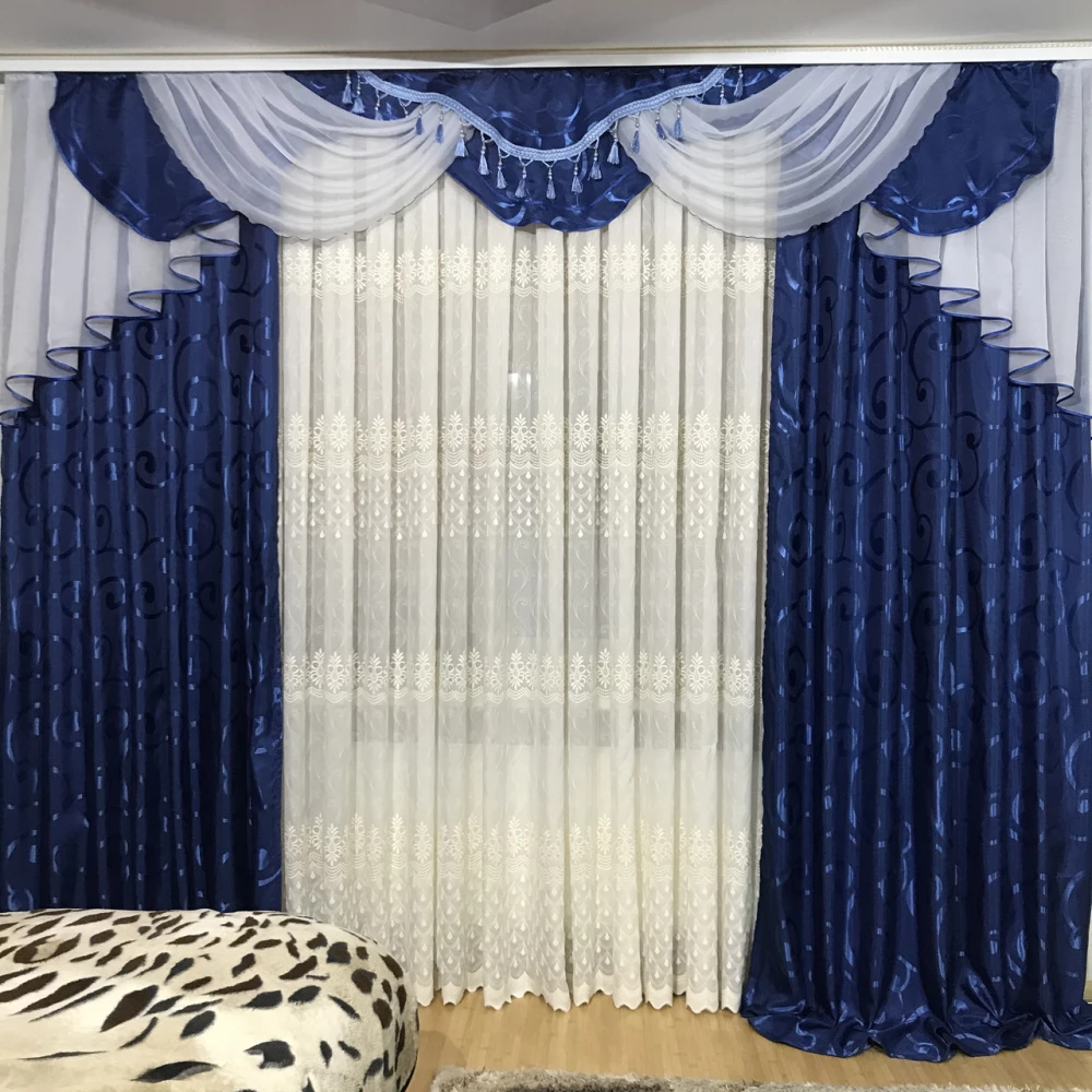 Комплект штор с ламбрекеном № 409 синий