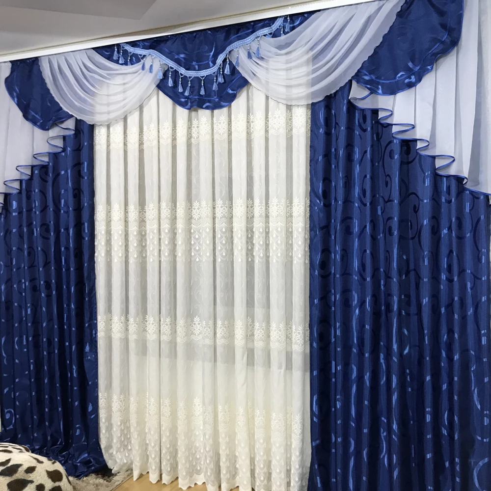 Комплект штор с ламбрекеном № 409 синий