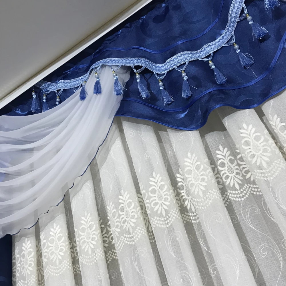 Комплект штор с ламбрекеном № 409 синий