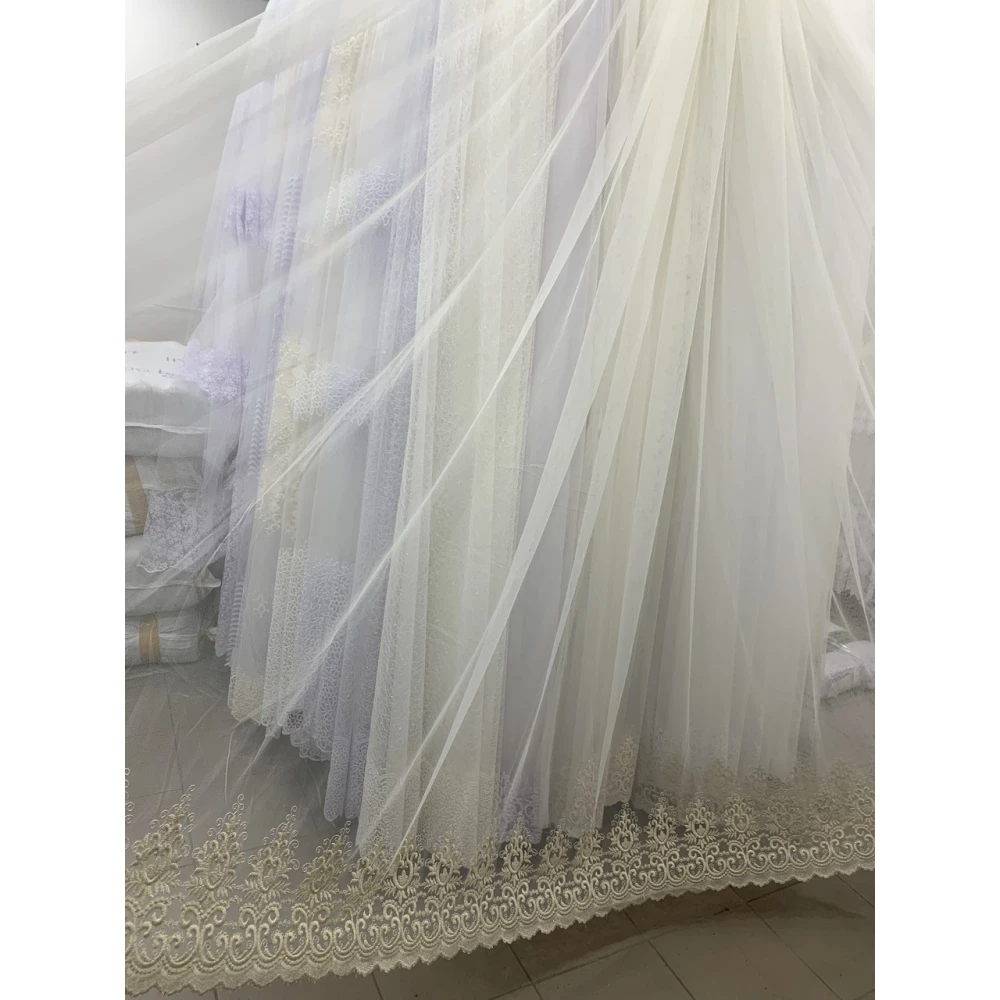 Тюль грек-сітка з ніжною вишивкою по низу №16338 золото