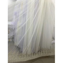 Тюль грек-сітка з ніжною вишивкою по низу №16338 золото