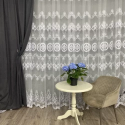 Фатиновий тюль з густою вишивкой №24570 білий