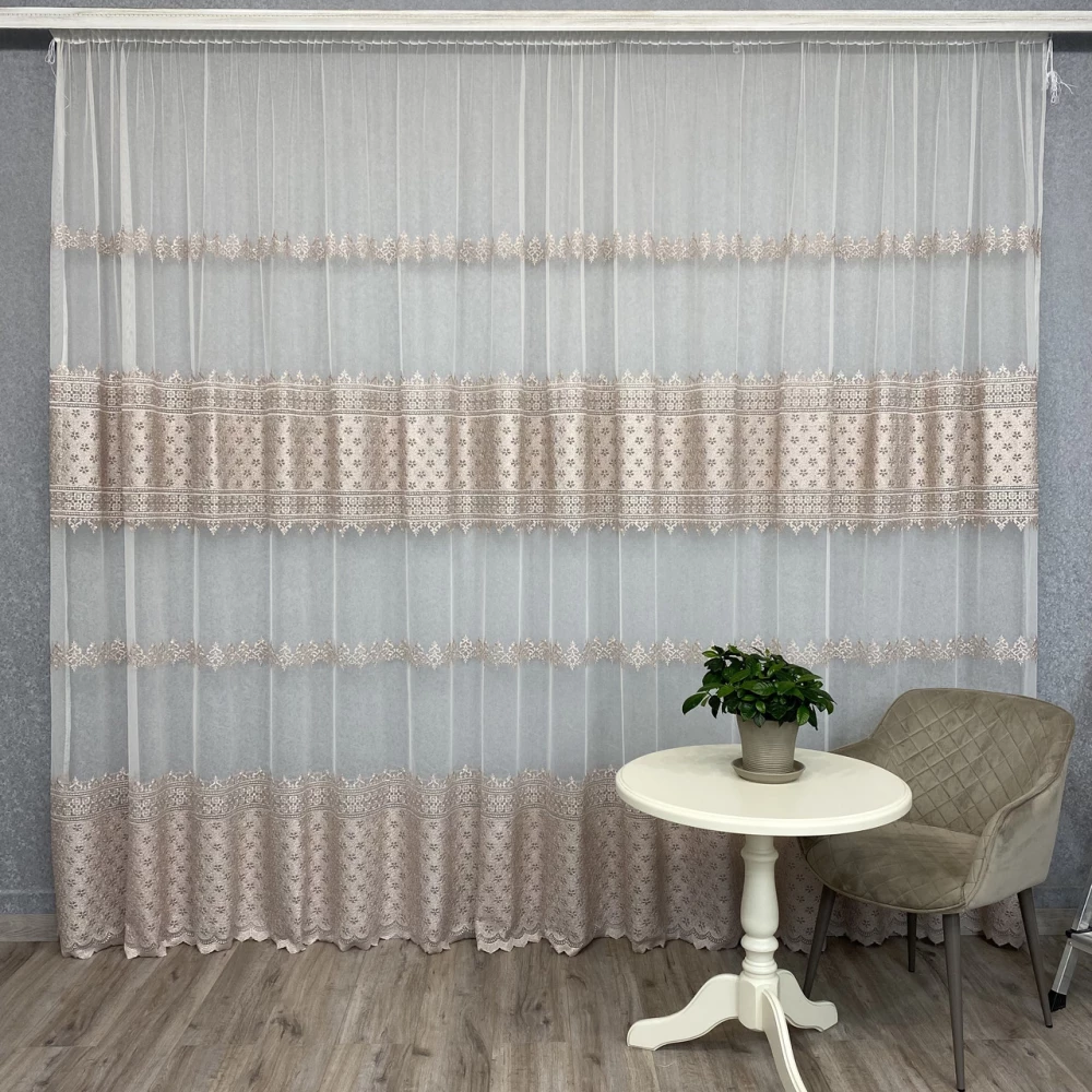 Тюль грек-сітка з вишивкою №82824 пудра