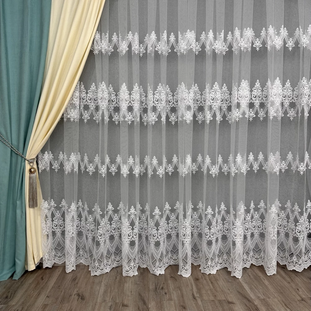 Мягкий фатиновый тюль с густой вышивкой №16240