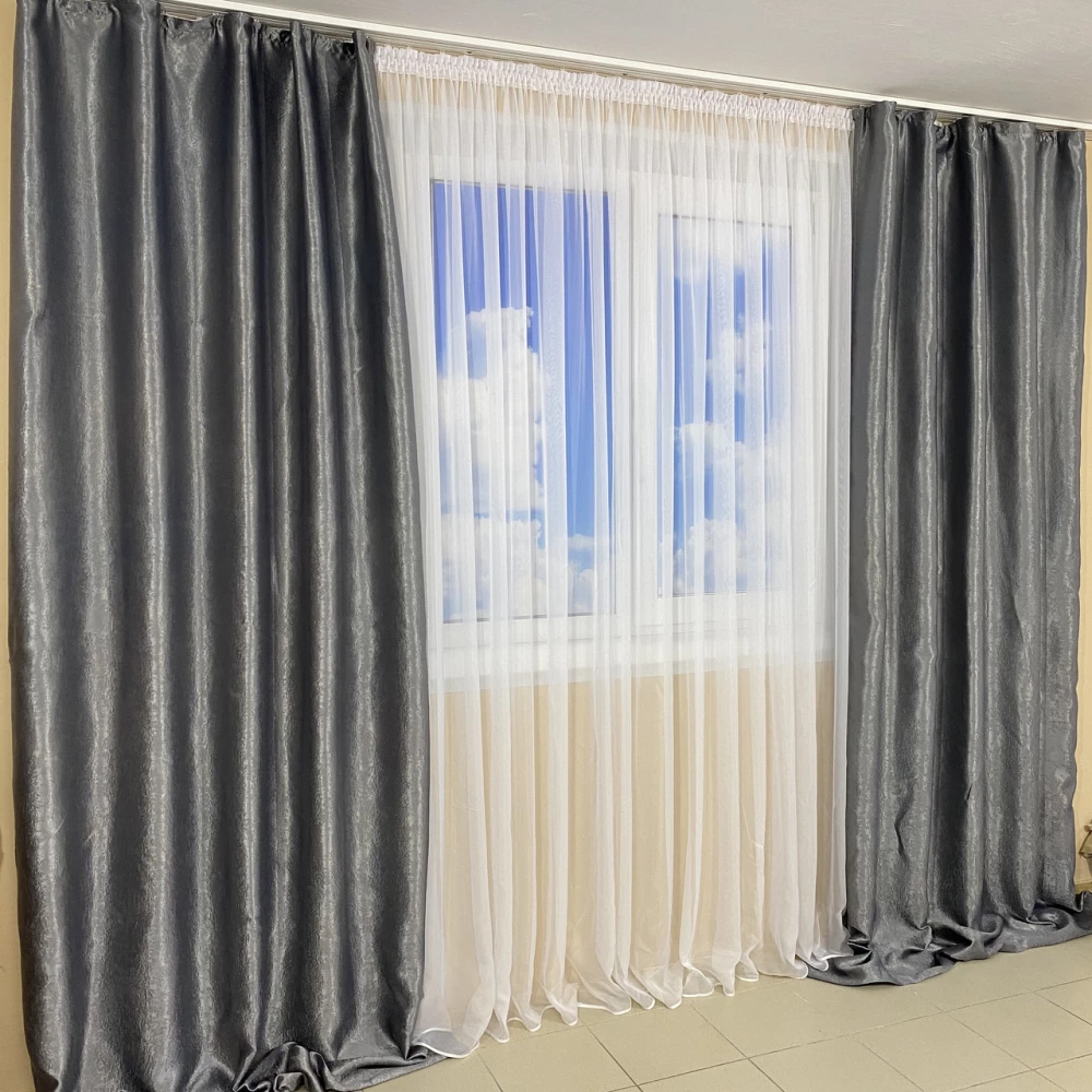 Комплект готових штор для спальні, дитячої, вітальні Блекаут-Софт Сірий 250-22