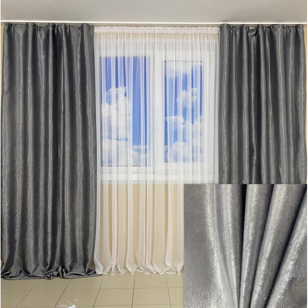 Комплект готових штор для спальні, дитячої, вітальні Блекаут-Софт Сірий 250-22