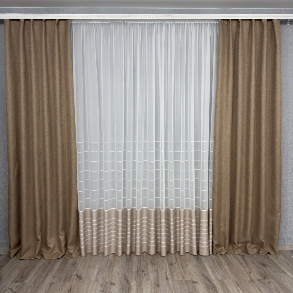 Тюль бамбук с полоской Т15175 беж