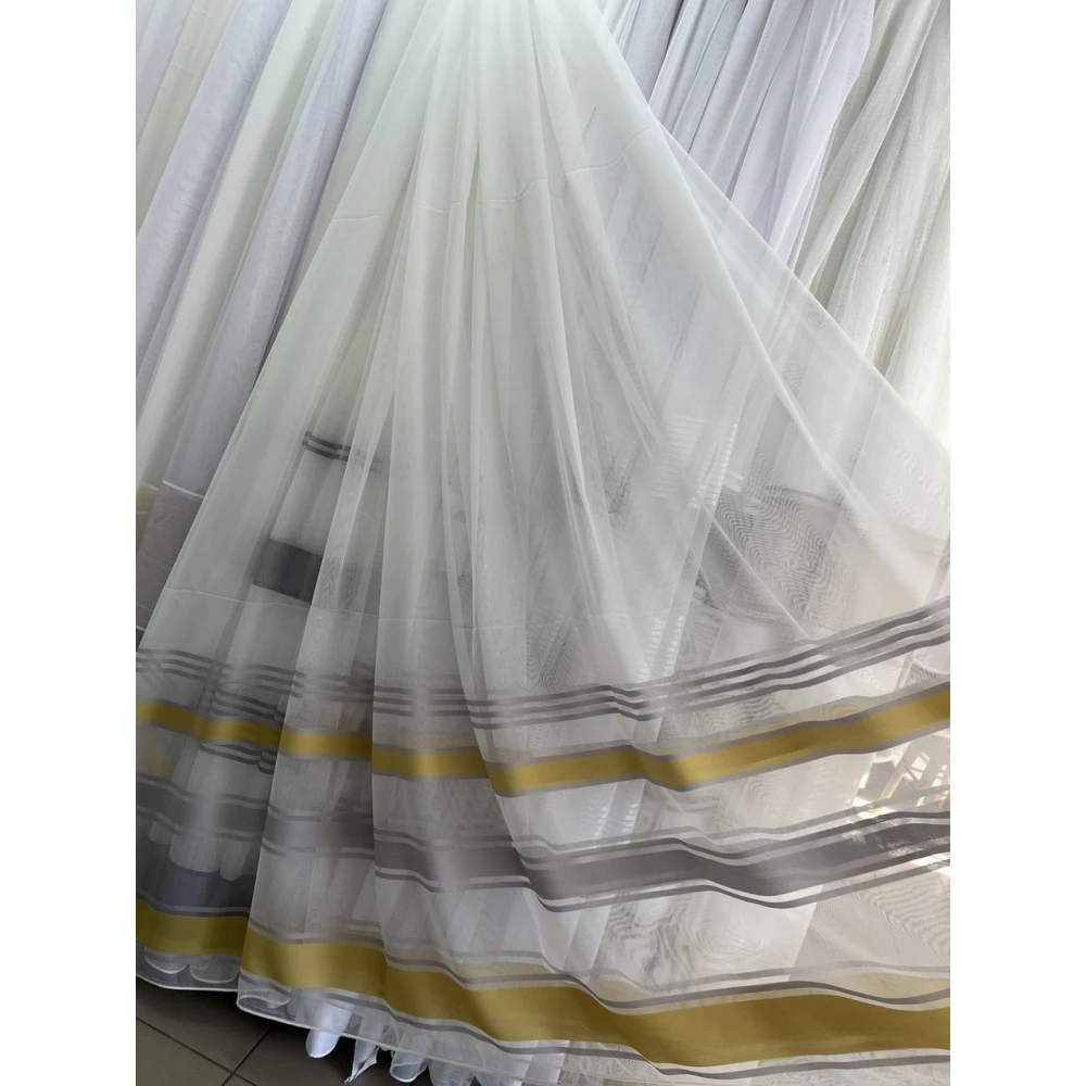 Тюль бамбук зі смужкою 02150 сіро-жовтий