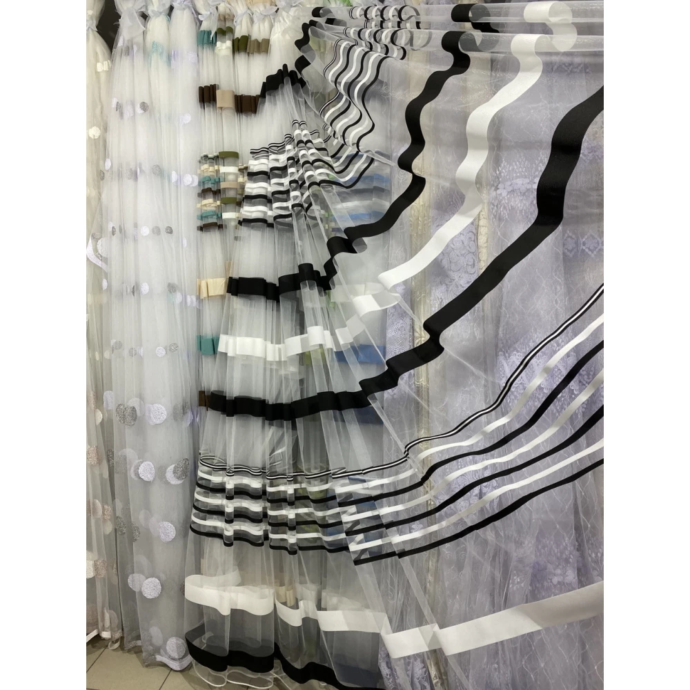 Тюль фатин-сітка з горизонтальними смужками