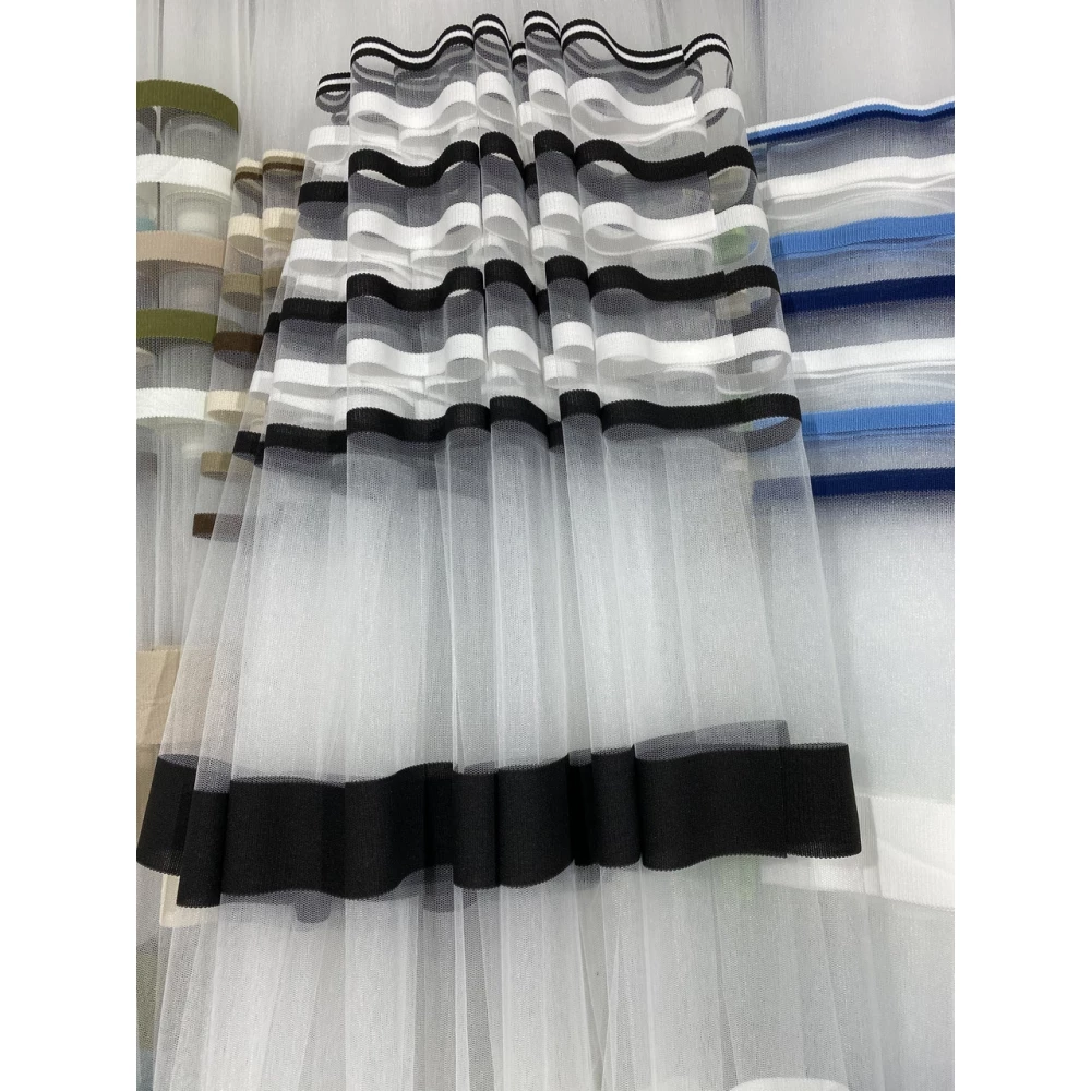 Тюль фатин-сітка з горизонтальними смужками