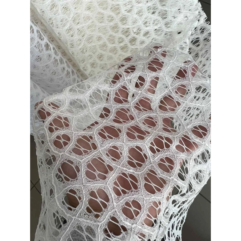 Тюль гепюр сетка №1381 Молочный