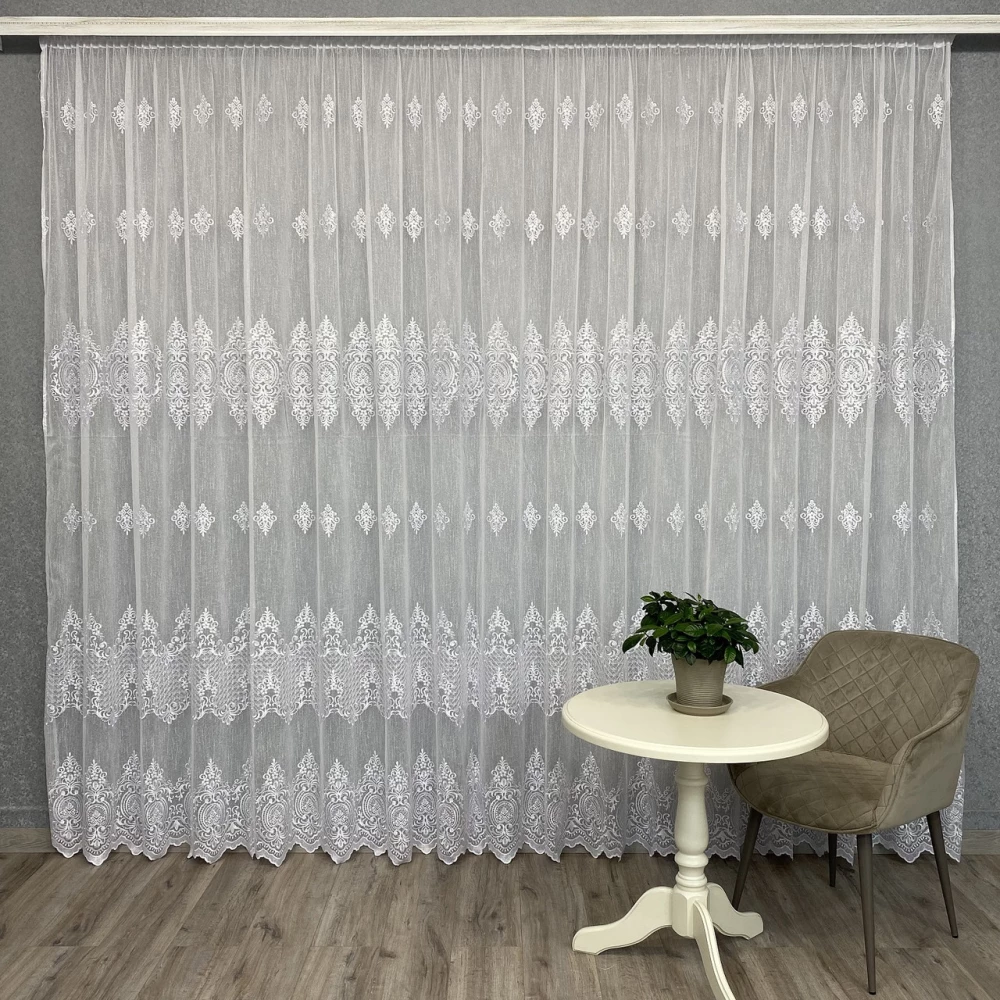 Льняна тюль з шикарною вишивкою №12224