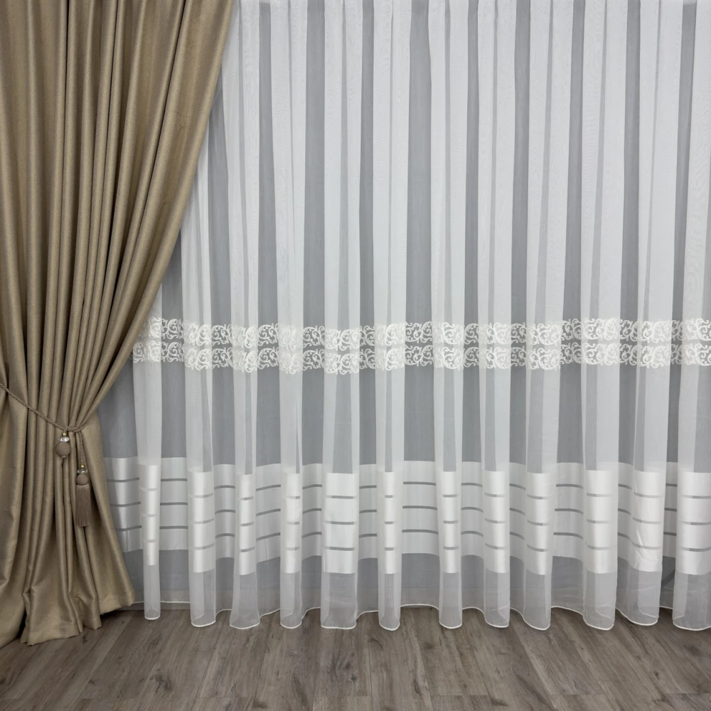 Тюль бамбук з кордовою вишивкою TBN4 на відріз