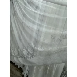 Тюль бамбук з оксамитовим візерунком по низу №7181 Молочний