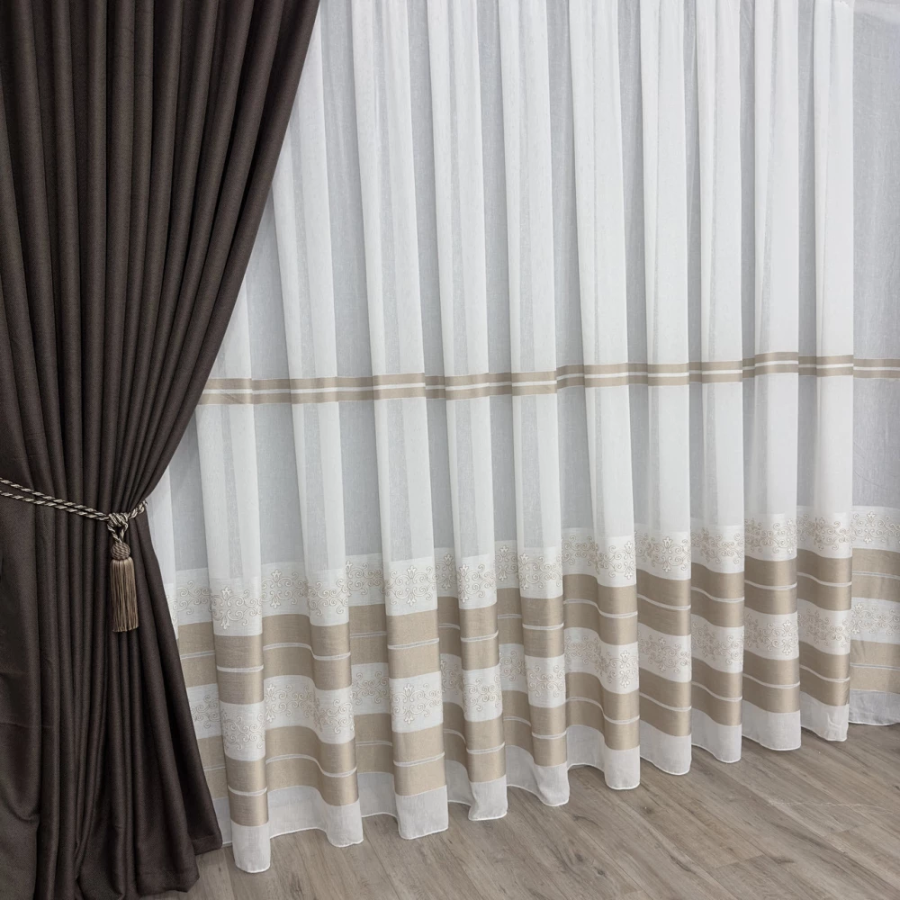 Тюль льон з вишивкою Keten FKN100