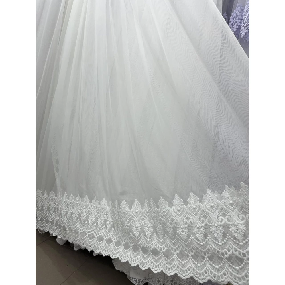 Тюль бамбук з візерунком по низу №80588 молочний