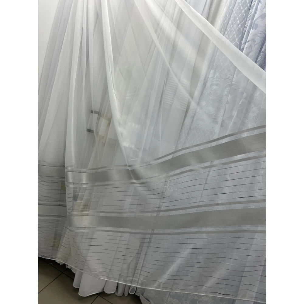 Тюль бамбук с полоской Т500 Серебристый