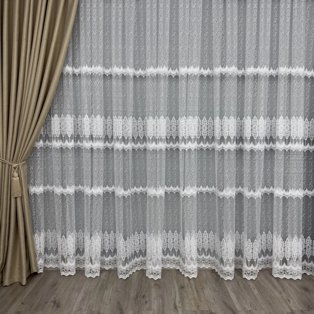 Качественный фатиновый тюль с густой вышивкой №80513