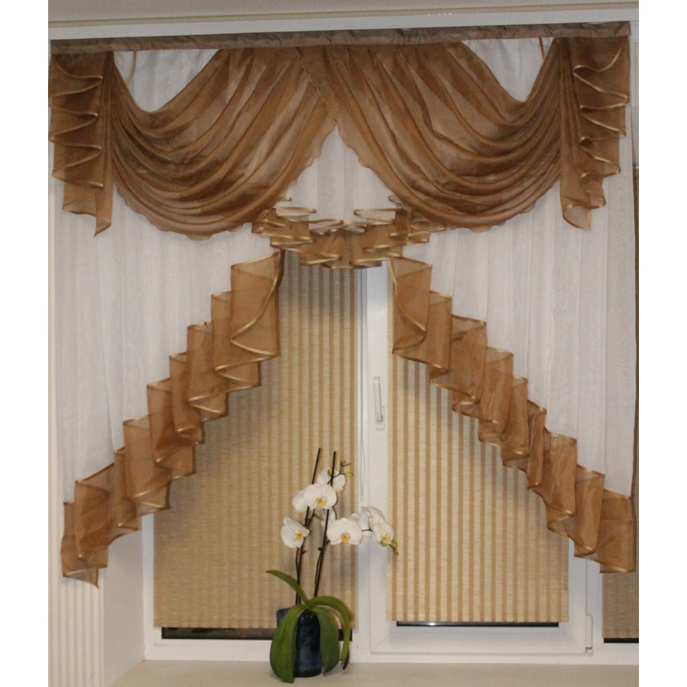 Ламбрекен шифоновий в спальню, кухню, дитячу 2м №147 коричневий