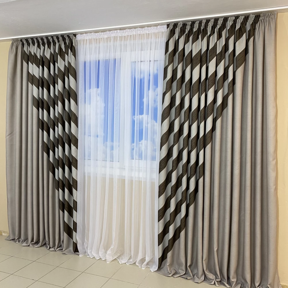 Комплект готовых штор Панно №441 Серый+хаки