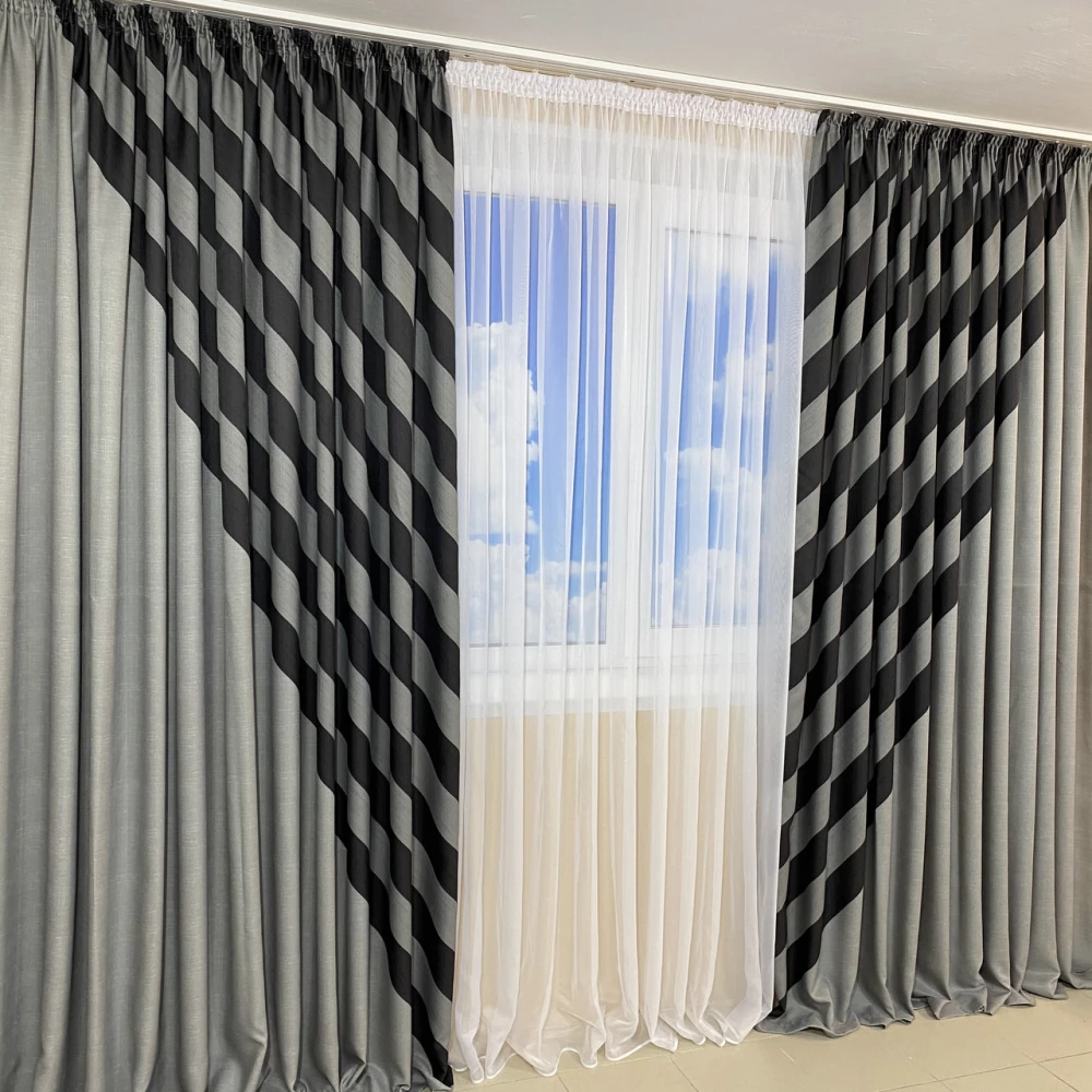 Комплект готовых штор Панно №441 Серо-чёрный