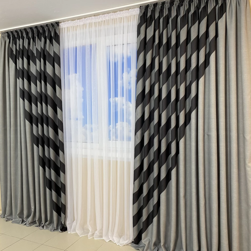 Комплект готовых штор Панно №441 Серо-чёрный