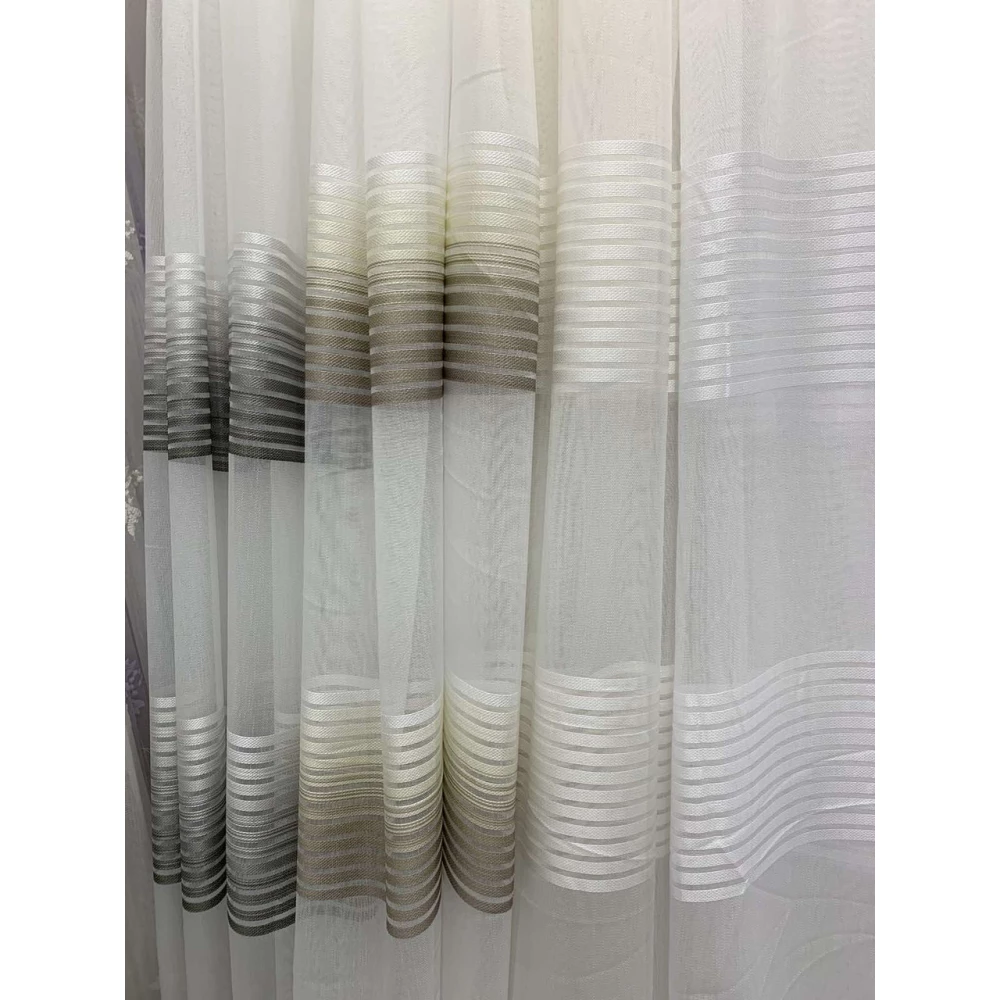 Тюль бамбук с цветной полоской на отрез