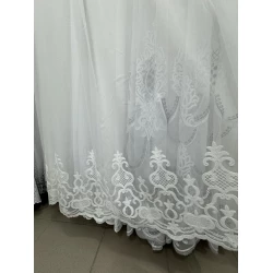 Тюль бамбук айворі з вишивкою Keten по низу №1129