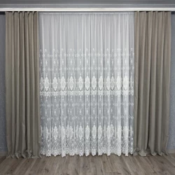 Бамбуковая тюль с шикарной вышивкой №16101 для зала, гостинной Айвори