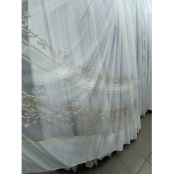 Тюль бамбук с вышивкой Keten 7238 айвори с золотом 