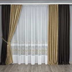 Тюль бамбук з вишивкою Keten 7238 білий з золотим