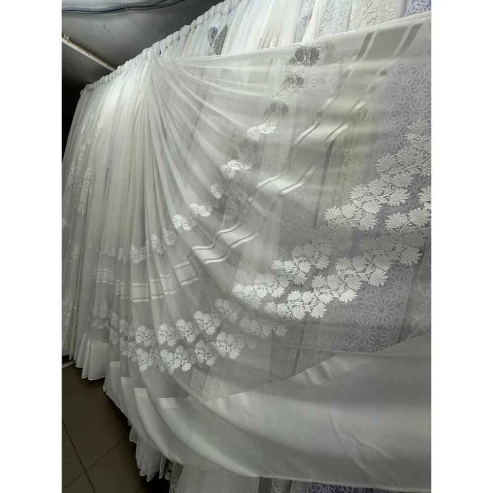 Тюль бамбук з вишивкою Keten 12-07 білий на відріз