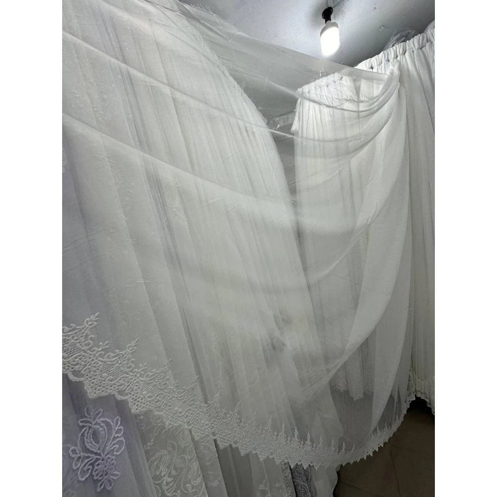Тюль бамбук з візерунком по низу №12007 Молочний