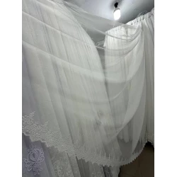 Тюль бамбук з візерунком по низу №12007 Молочний