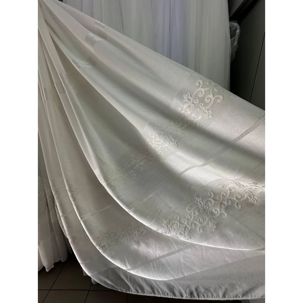 Тюль льон з вишивкою Keten FKN100 молочний