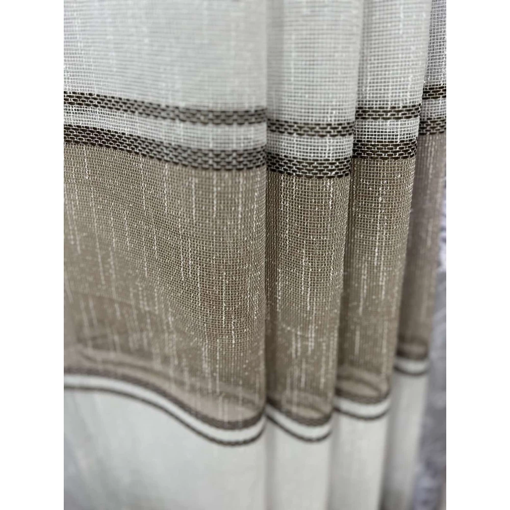 Тюль лён с полоской 9003 коричневый