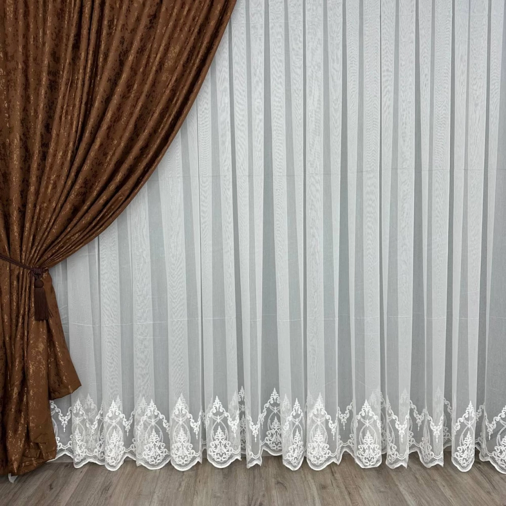 Тюль бамбук с узором по низу №1336 айвори